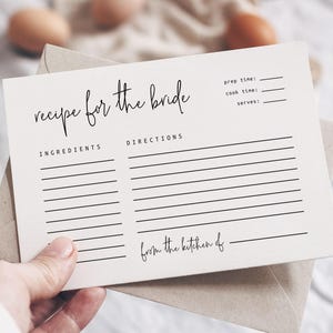 Recipe For The Bride, Printable Recipe Card Template, Modern Minimalist Bridal Shower Ideas, Kitchen Tea, Digital Download, Lovers