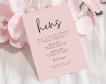 Hens Party Invitations, Hens Night Invites, Blush Bridal Shower Invitation, Printable Hen Do, Digital Download, Lovers