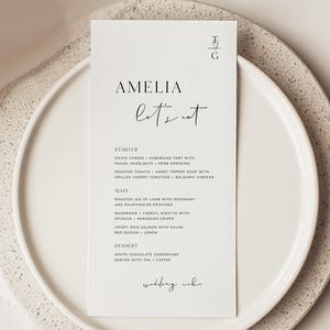 Wedding Menu with Guest Name, Modern Menu Template, Printable Menu Card, Reception Menu Digital Download, MONOGRAM