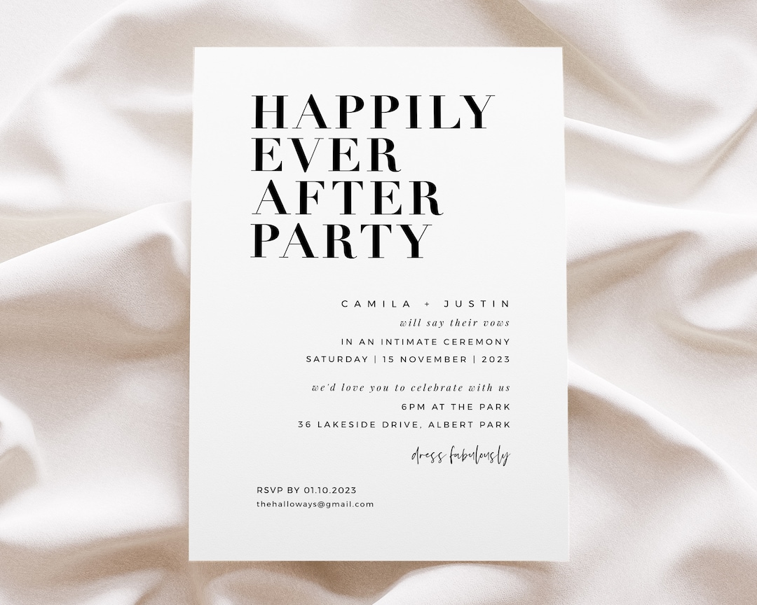 Happily Ever After Party Invitations, Printable Wedding Reception Invitation Template, Modern ...