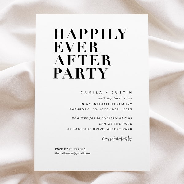 Happily Ever After Party Invitations, Printable Wedding Reception Invitation Template, Modern Wedding Invites, #Weekend In Paris