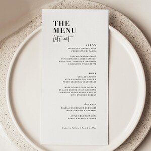 Modern Wedding Menu Place Card Template, Printable Menu with Guest Name, Reception Dinner Menu Download, #Weekend In Paris