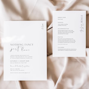 Nothing Fancy Just Love Invitation, Wedding Invite Set, Modern Wedding Invitation Template Download, Information Card, MONOGRAM image 1