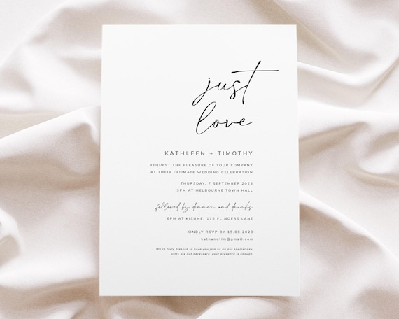 Simple Wedding Invitation Template Minimalist, Modern Wedding Invites Download, Intimate Wedding Invitation, #Soul Love