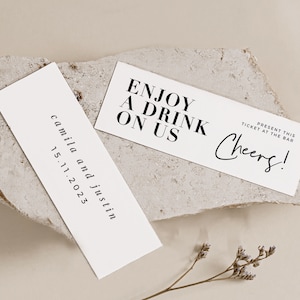 Plantilla de boleto de bebida para bodas, fichas para bebidas para descargar, barra de bodas moderna, etiquetas de boda imprimibles, #Fin de semana en París