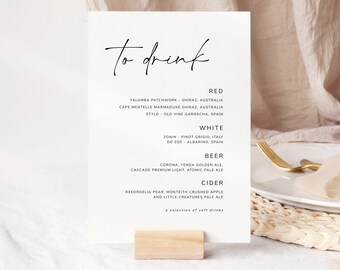 Wedding Drinks Menu Sign Template Printable Bar Menu Modern Etsy
