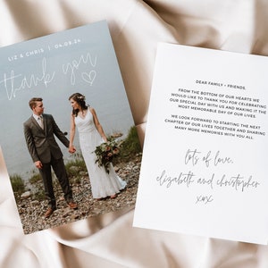 Tarjeta de agradecimiento con inserción de foto, tarjetas de agradecimiento de boda imprimibles, tarjeta de agradecimiento Templett, tarjeta de agradecimiento con foto, estilo boho