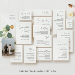 Modern Minimal Wedding Invitation Suite, Wedding Template Bundle Plus Save the Date, Invitation and Belly Band, SAMANTHA