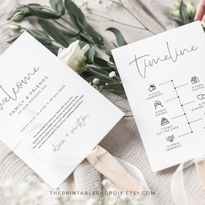 Minimalist Wedding Program Fan, Wedding Day Timeline Template, Event Schedule, Itinerary Download, Modern Weddings, Fan or Flat Card, OLIVIA