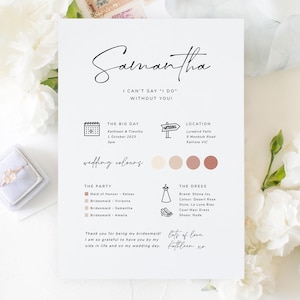 Brautjungfer Info Kartenvorlage, druckbare Brautparty Informationskarte, Brautjungfer Infografik, digitaler Download, #Soul Love