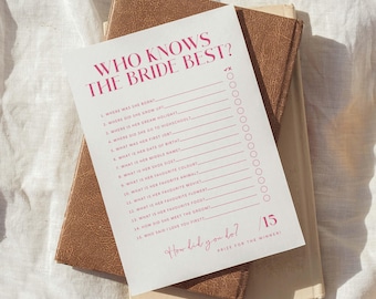 Who Knows The Bride Best Download, Printable Bridal Shower Games, Bridal Shower Ideas, Hens Party Game Template, Pretty In Pink