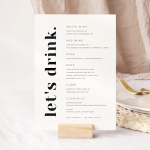Modern Wedding Bar Sign, Printable Drinks Sign, Minimalist Bar Menu Signage, Reception Decor, Digital Download, Bold Love