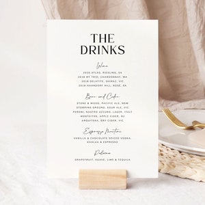 Menu de boissons de mariage imprimable, plaque de bar de mariage moderne en noir et blanc, signalisation de réception, téléchargement numérique, bien-aimé