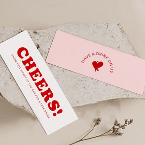 Boletos para bebidas gratis para imprimir, fichas para el bar de bodas, ideas para recepciones de bodas, beba una copa por nuestra cuenta, cupón para bebidas, algo dulce