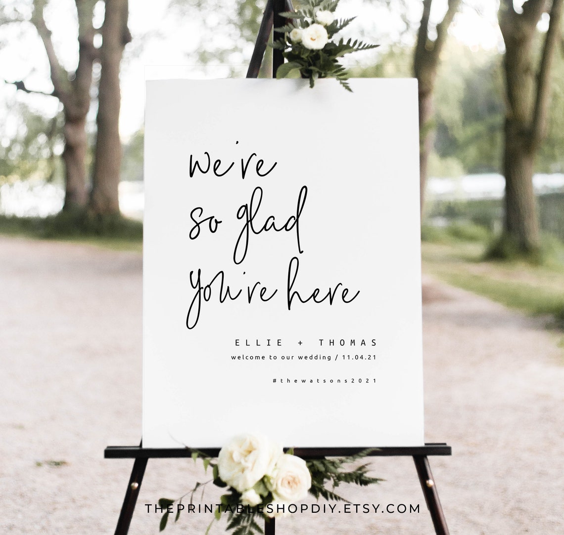 we-re-so-glad-you-re-here-sign-wedding-welcome-sign-etsy