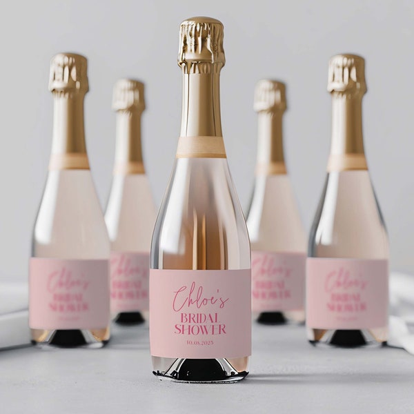 Bridal Shower Mini Champagne Labels Template, Mini Wine Bottle Labels, Bachelorette Wine Label, Bridal Shower Favours, #Pretty In Pink