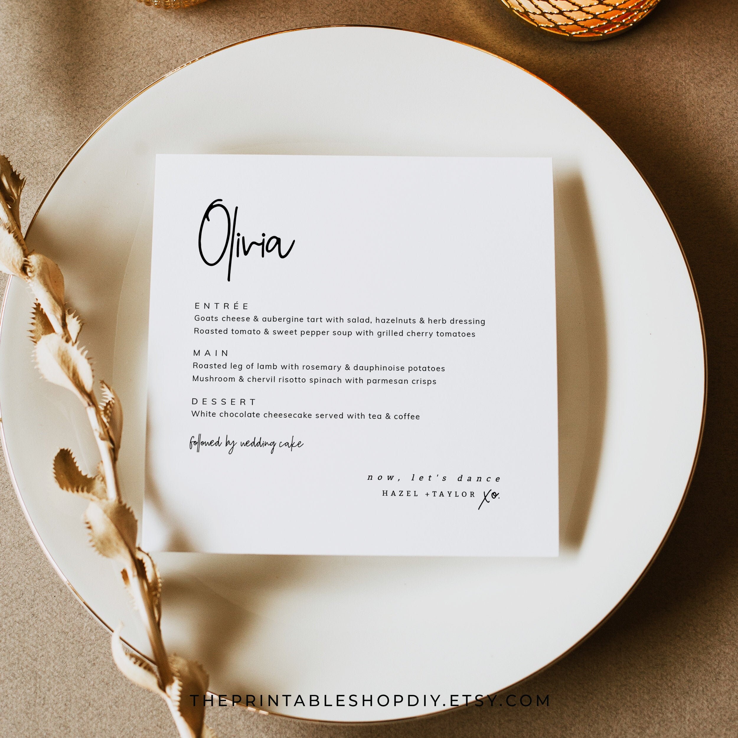 Menu and Place Cards Template Minimalist Menu Card Modern Etsy Australia