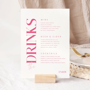 Printable Wedding Bar Sign Template, Pink Wedding Decor, Wedding Drinks Menu Download, Reception Signage, Pretty In Pink