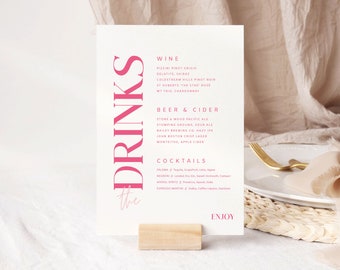 Printable Wedding Bar Sign Template, Pink Wedding Decor, Wedding Drinks Menu Download, Reception Signage, Pretty In Pink