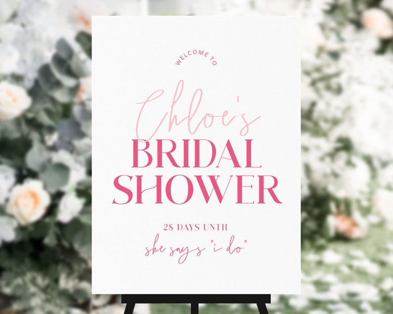 Brautdusche Willkommensschild Hot Pink, Modernes Brautparty Dekor Boho, Hens Party Signage Vorlage Download, Pretty in Pink Bild 4
