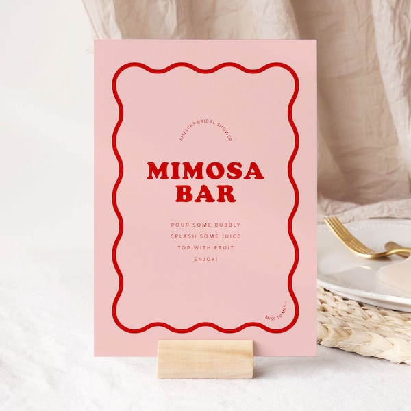 Mimosa Bar Sign Printable, Pink and Red Bridal Shower Sign Template, Drinks Menu Sign Download, Bridal Shower Decor Ideas, Sweet Thing