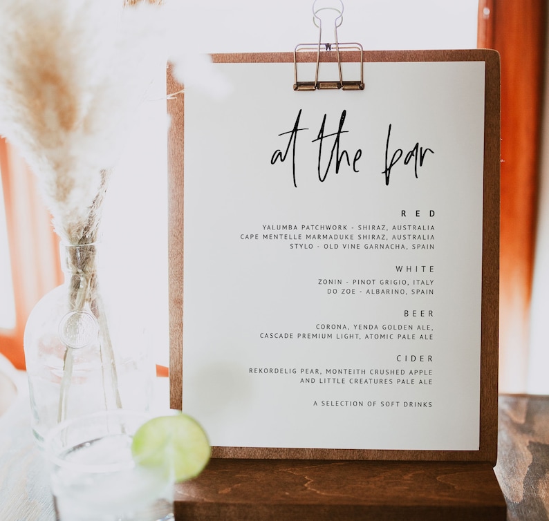 Wedding Bar Menu Printable Drinks Menu Modern Wedding Menu Template Let/'s Drink Signs Wedding Signage