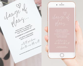 Change of Plans, Cancel Wedding Announcement, Change the Date, Postponed Template, New Date, Digital Download, Boho