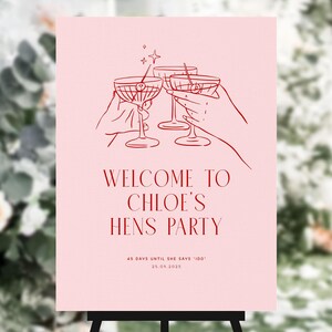Pink Hens Party Willkommensschild Download, Hen Party Schild Vorlage, Bachelorette Party Schild, Brautdusche Beschilderung, #Entourage Bild 4