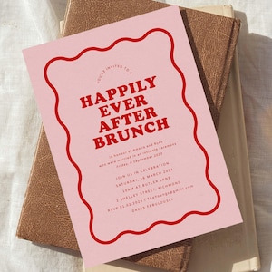Rosa Hochzeit Brunch Einladen Download, Happily Ever After Party Einladung Vorlage, Welle Hochzeit lädt ein, Empfang einladen, süße Sache