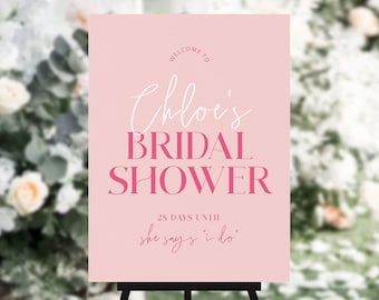 Printable Bridal Shower Welcome Sign Hot Pink, Modern Bridal Shower Decor Boho, Hens Party Signage Template Download, Pretty in Pink