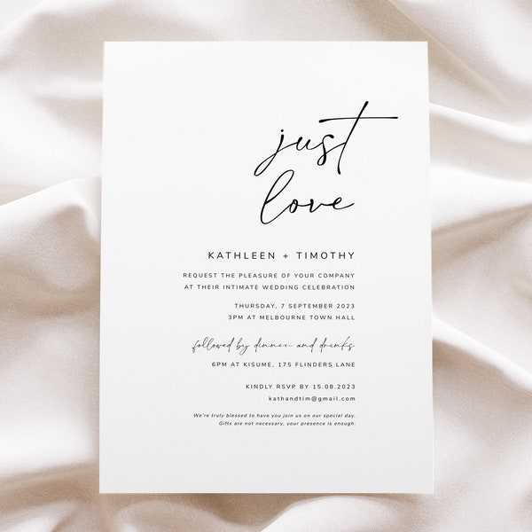 Simple Wedding Invitation Template Minimalist, Modern Wedding Invites Download, Intimate Wedding Invitation, #Soul Love