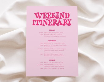 Hens Party Itinerary Pink, Printable Hens Weekend Itinerary Template, Bachelorette Timeline Digital Download, #Team Bride