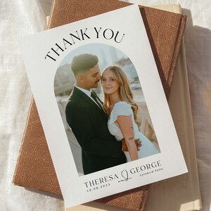 Moderne minimalistische Danke-Karte, digitaler Download, bedruckbare Bogen Hochzeit Danke, Karte Vorlage mit Foto, MONOGRAMM
