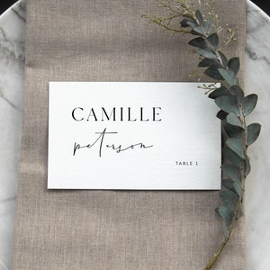Plantillas modernas para tarjetas de lugar de boda, tarjetas de lugar imprimibles con nombres de invitados, etiquetas de nombre editables para mesa, descarga digital, MONOGRAMA