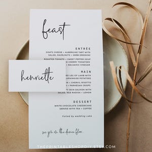Wedding Menu and Place Card, Feast Menu Card Template, Modern Place Cards, Table Setting, Printable Menu Download, Lovers