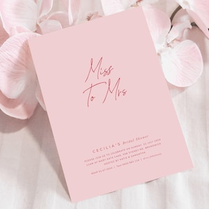 Miss To Mrs Bridal Shower Invitation Pink, Modern Boho Bridal Shower Invite Template, Hens Party Invite Digital, Love Letter