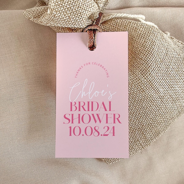 Bridal Shower Thank You Tags Template, Pink Bridal Shower Decor, Printable Favour Tags, Digital Download, #Pretty In Pink