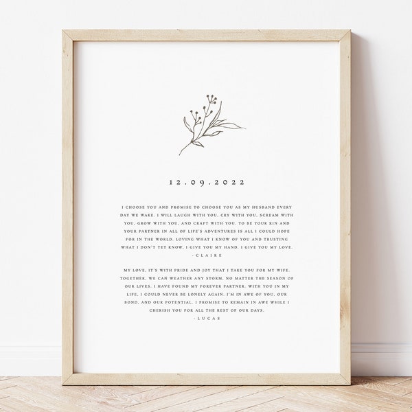 Wedding Vows Anniversary Gift Ideas, Printable Wedding Vows Poster, Vows Keepsake Digital Download, Gift For Wife, Perennial