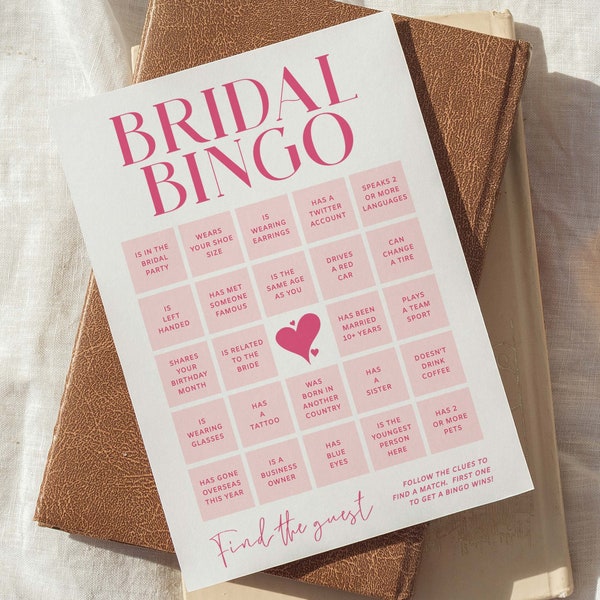 Bridal Bingo Cards, Find The Guest Bingo Template, Printable Bridal Shower Games Instant Download, Hens Party, Pretty In Pink