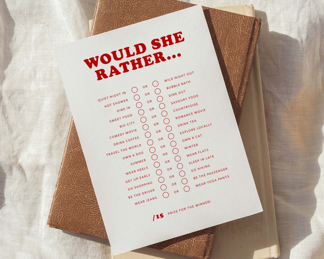 Would She Rather Game Template, Printable Bridal Shower Games, Modern ...