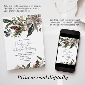 Greenery Wedding Invitation Set: Rustic Printable Stationery (Digital Download) image 6