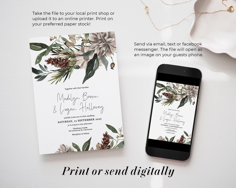 Greenery Wedding Invitation Set: Rustic Printable Stationery (Digital Download) image 6