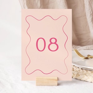 Plantilla de números de mesa ondulados para bodas, moderna para imprimir (descarga digital)