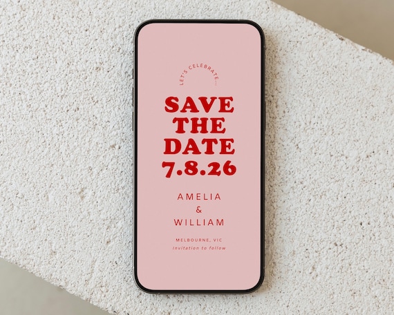 Pink Save The Date Digital Download, Engagement Save The Date Template, Electronic Save Our Date Wedding Invitation, #Sweet Thing