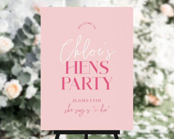 Hens Party Welcome Sign Template Download, Printable Hens Party Signage, Hens Party Decor, Boho Bridal Shower Signs, Pretty in Pink