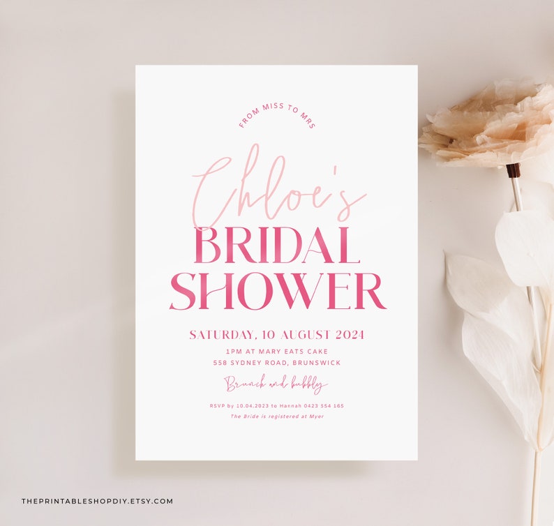 Bridal Shower Invitation Pink Printable Bridal Shower Etsy