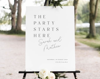 The Party Starts Here Sign, Modern Minimalist Welcome Wedding Sign Template, Printable Wedding Sign Digital Download, LOVERS