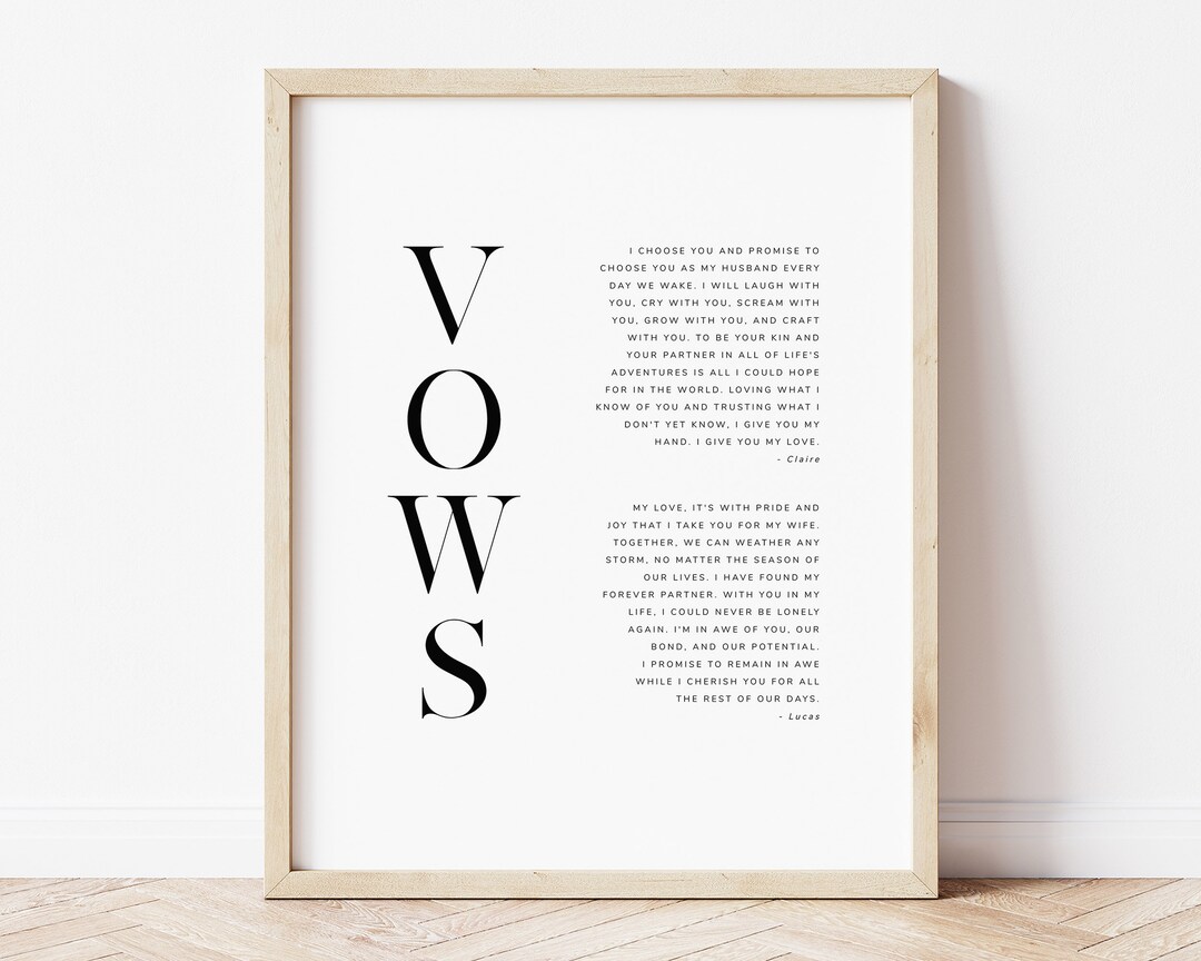 Wedding Anniversary Gift, Modern Wedding Vows Template, Vows Keepsake ...