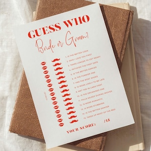 Guess Who Bride or Groom Game, Printable Bridal Shower Game Template, Who Said It, Hens Game Digital Download, Flirty