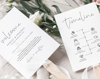 Minimalist Wedding Program Timeline, Modern Calligraphy (Digital Download)